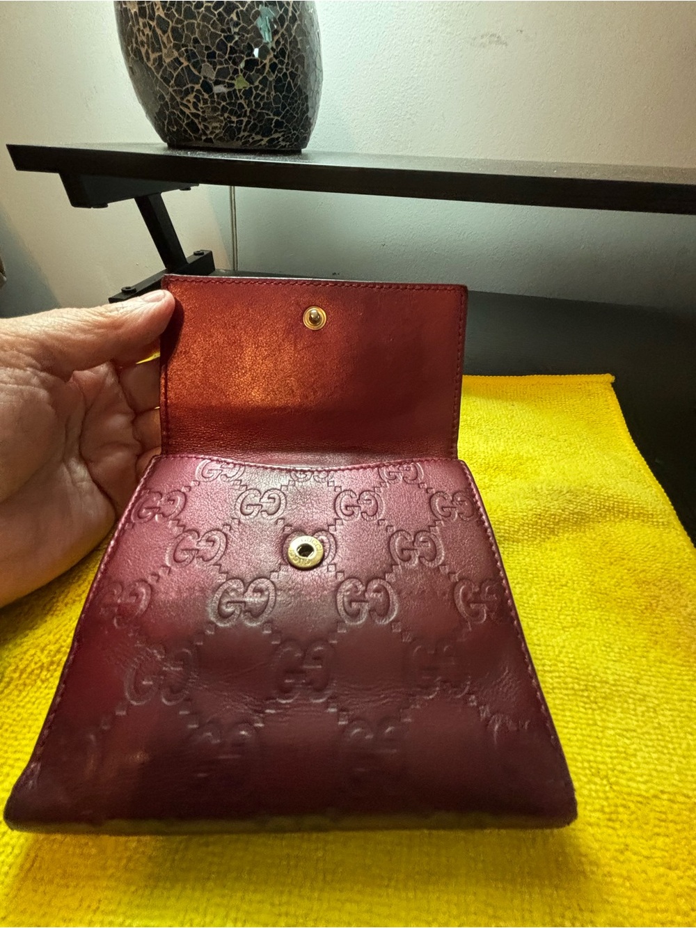 AUTHENTIC Gucci Metallic Guccissima Heart French Flap Wallet - Burgundy Red - Picture 11 of 13